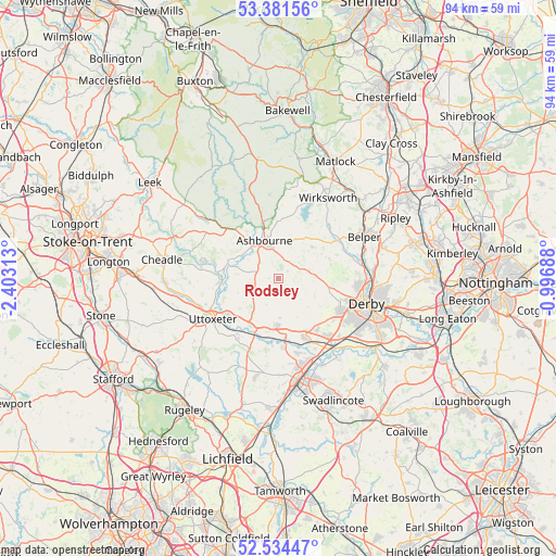 Rodsley on map