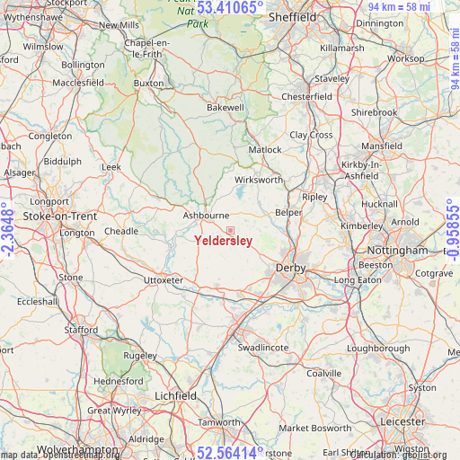 Yeldersley on map