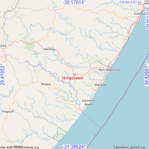 Izingolweni on map