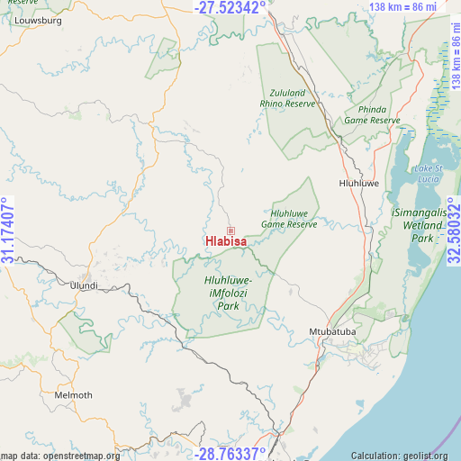 Hlabisa on map